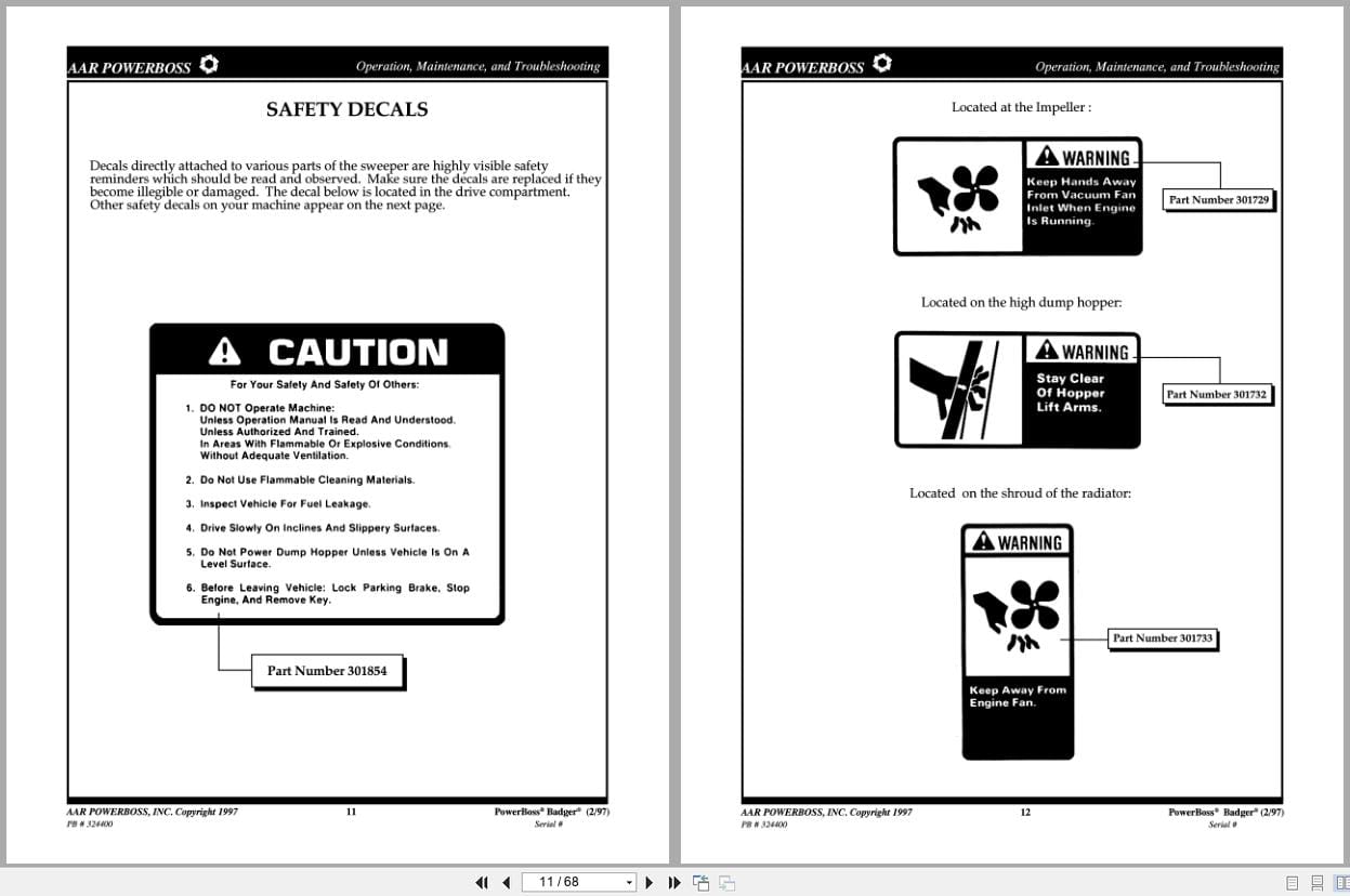 PowerBoss Sweeper SW 72 Operation Maintenance Troubleshooting Wiring Diagram 32440 (2)
