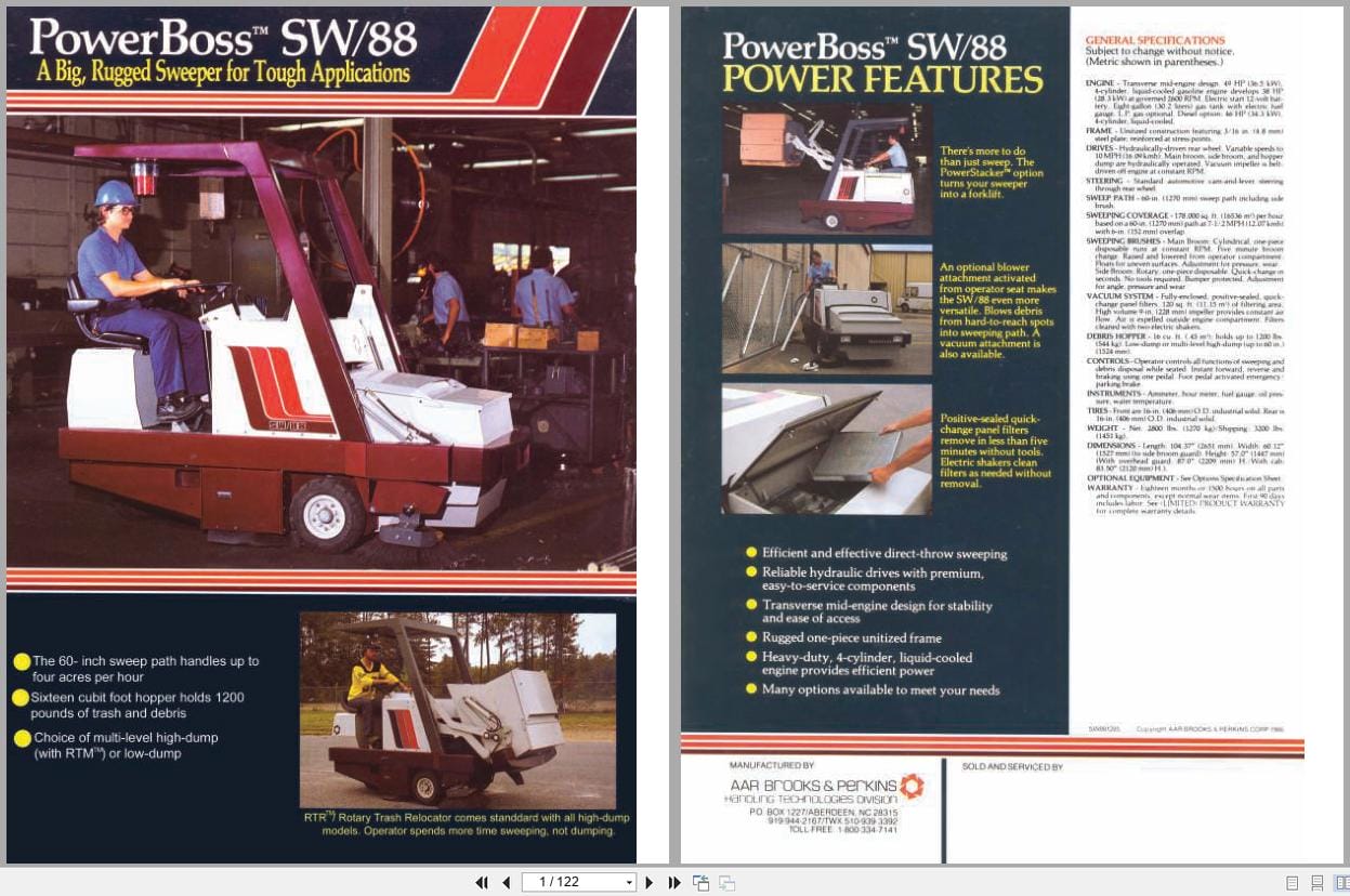PowerBoss Sweeper SW 88 Operation Maintenance Manual (1)