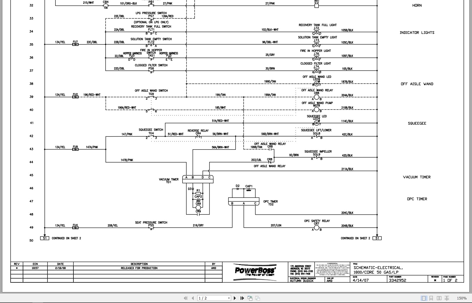 PowerBoss Sweeper Scrubber 1800 Core 50 Gas LP Electrical Schematic 3342952 2007 (1)