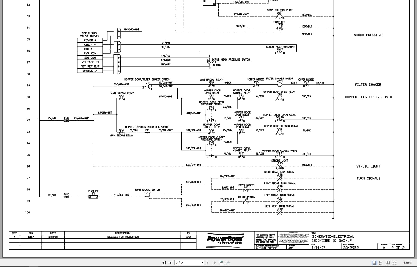 PowerBoss Sweeper Scrubber 1800 Core 50 Gas LP Electrical Schematic 3342952 2007 (2)