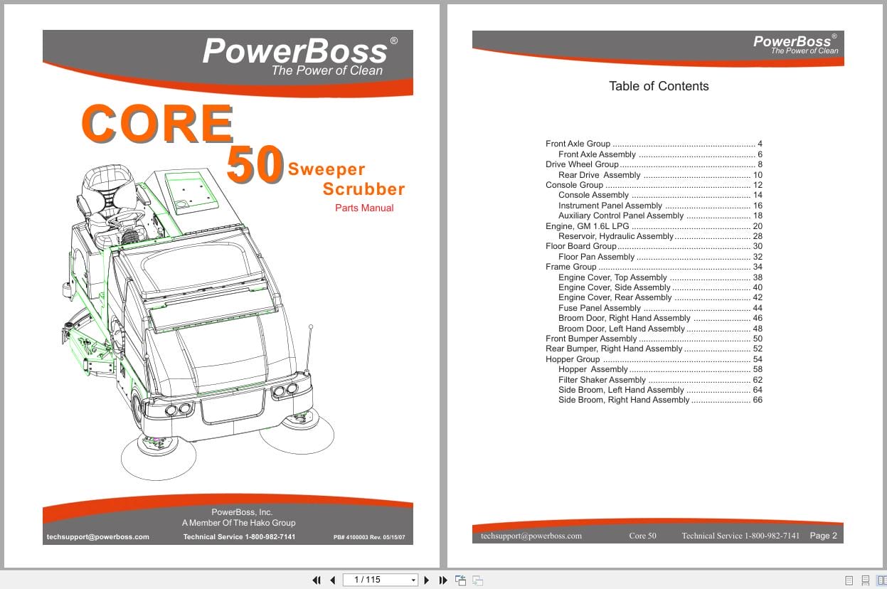 PowerBoss Sweeper Scrubber Core 50 Parts Manual 4100003 2007 (1)