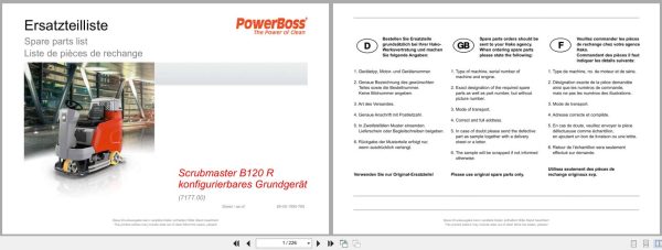 Powerboss Sweeper Scrubmaster B120R Spare Parts List 85 00 1993 780 De En Fr (1)