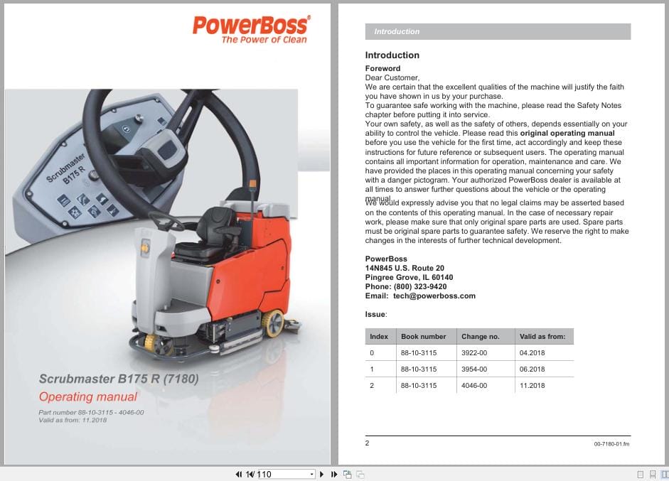PowerBoss Sweeper Scrubmaster B175R Operating Manual 88 10 3115 4046 00 2018 (1)