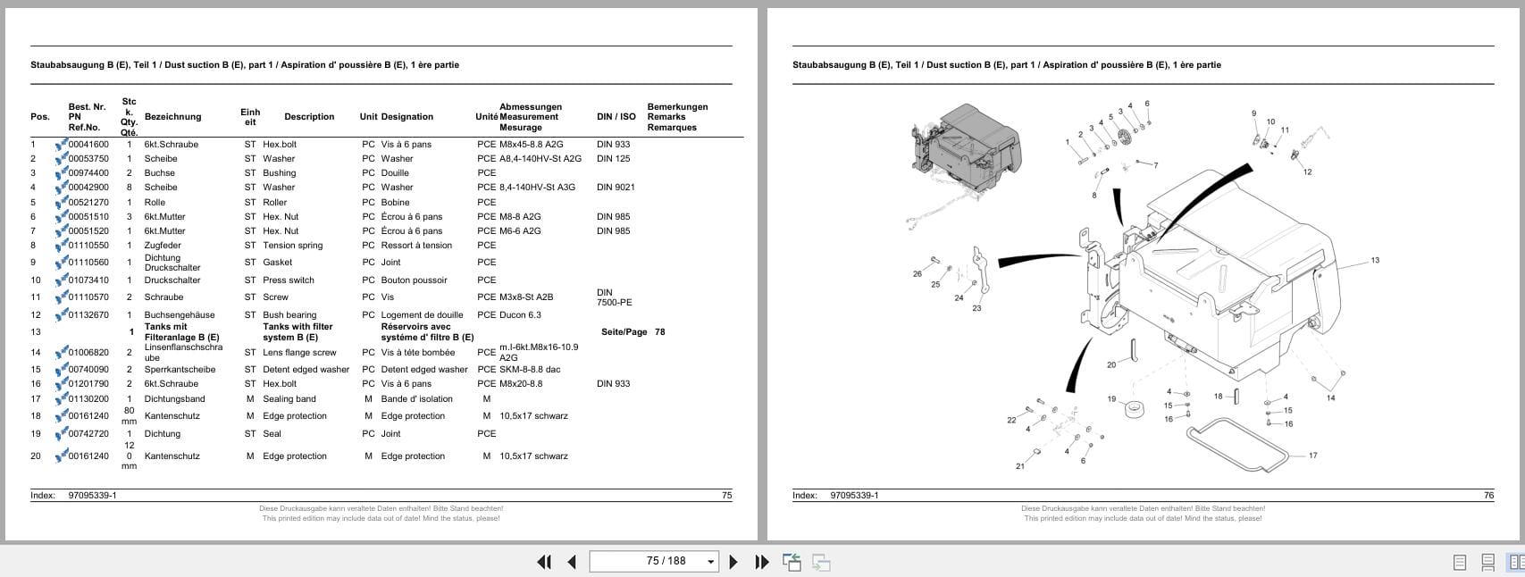 PowerBoss Sweeper Sweepmaster B1200RH Spare Parts List 85 00 1993 780 DE EN FR (2)