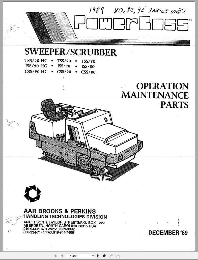 PowerBoss Sweeper TSS 90HC To CSS 80 Operation Maintenance Parts SM25300 (1)