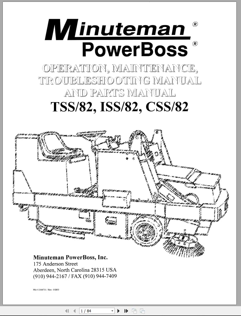 PowerBoss Sweeper TSS 82 ISS 82 CSS 82 Operation Parts Troubleshooting 3308731 2003 (1)