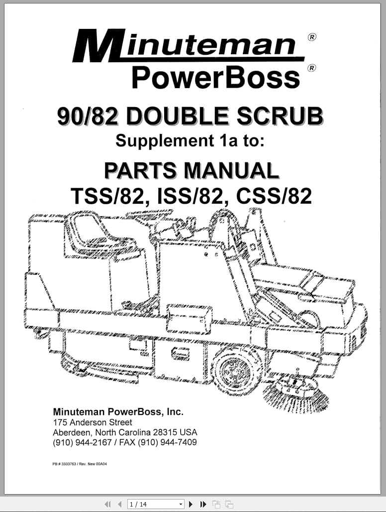 PowerBoss Sweeper TSS 82 ISS 82 CSS 82 Parts Manual 3333763 2004 (1)
