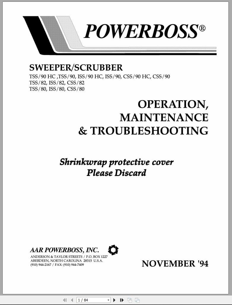 PowerBoss Sweeper TSS 90HC To CSS 80 Operation Maintenance Troubleshooting (1)