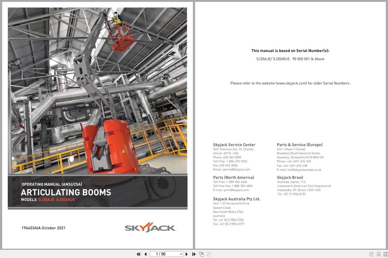 Skyjack Articulating Boom Lift SJ30AJE SJ30ARJE Operating Manual 196403AIA 2021 (1)