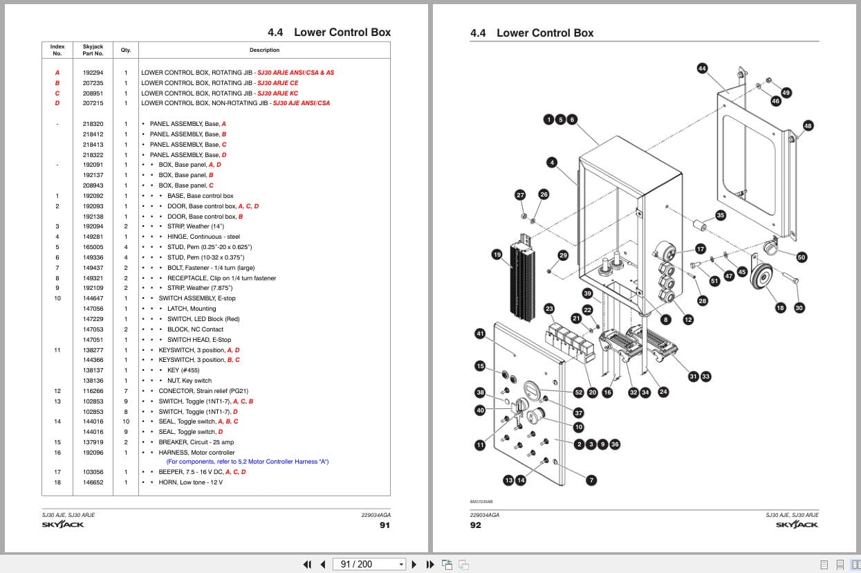 Skyjack Articulating Boom Lift SJ30AJE SJ30ARJE Parts Manual 229034AGA 2023 (3)