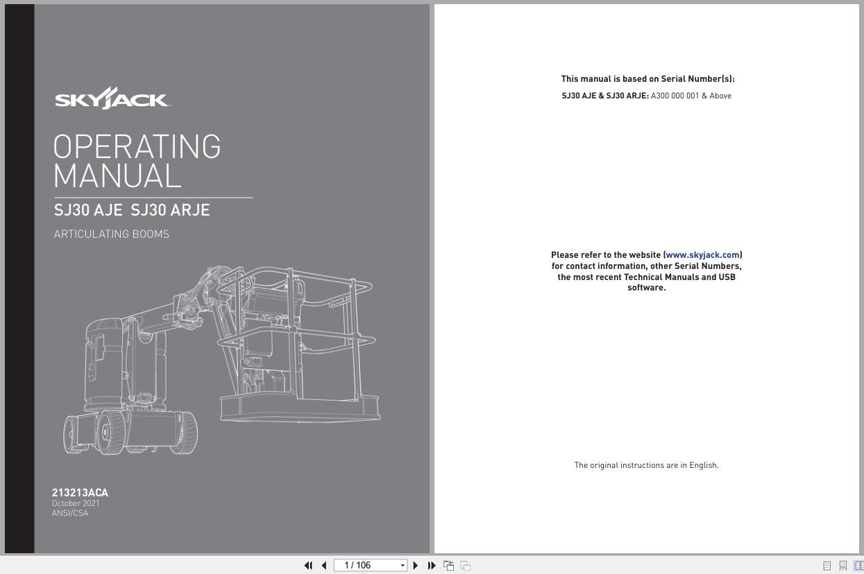 Skyjack Articulating Booms SJ30AJE SJ30ARJE Operating Manual 213213ACA 2021 (1)