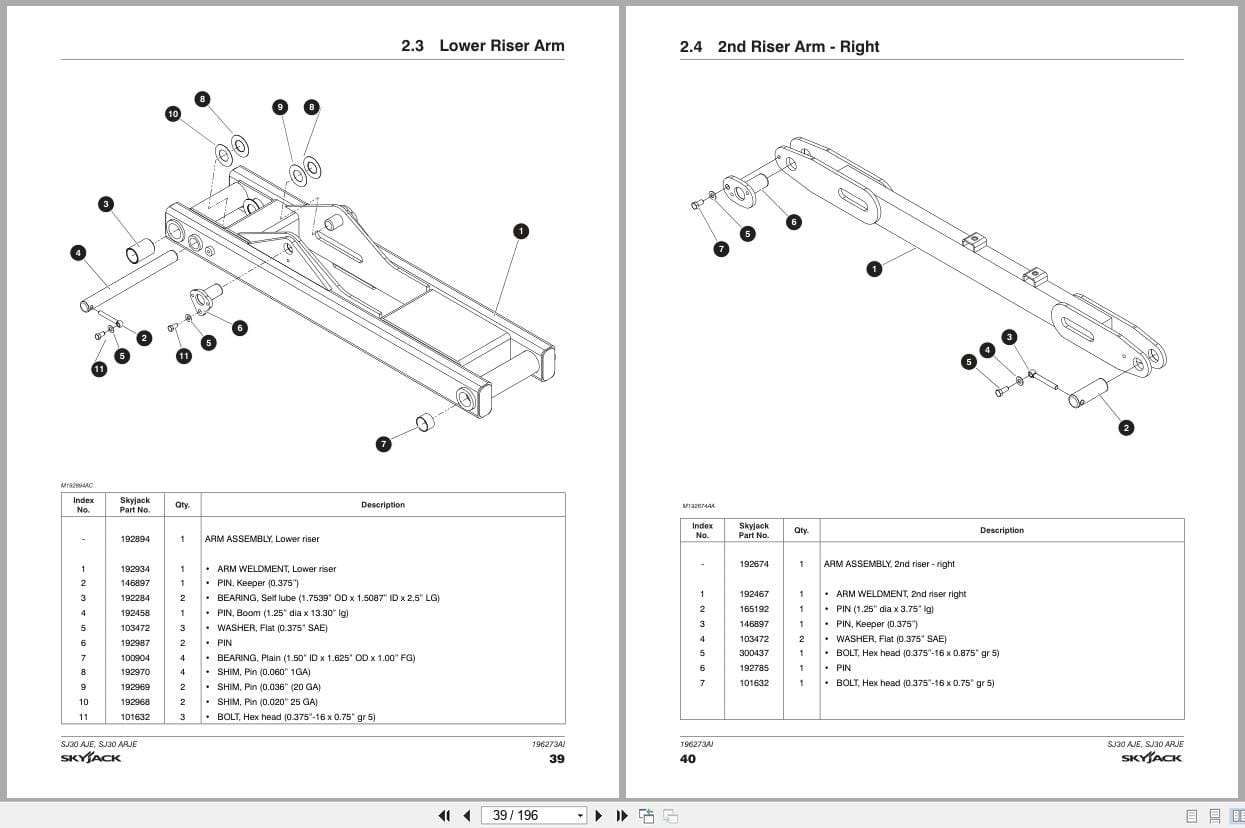 Skyjack Articulating Booms SJ30AJE SJ30ARJE Parts Manual 196273AI 2023 (3)