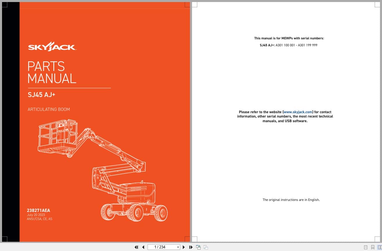 Skyjack Articulating Booms SJ45AJ+ Parts Manual 238271AEA 2023 (1)