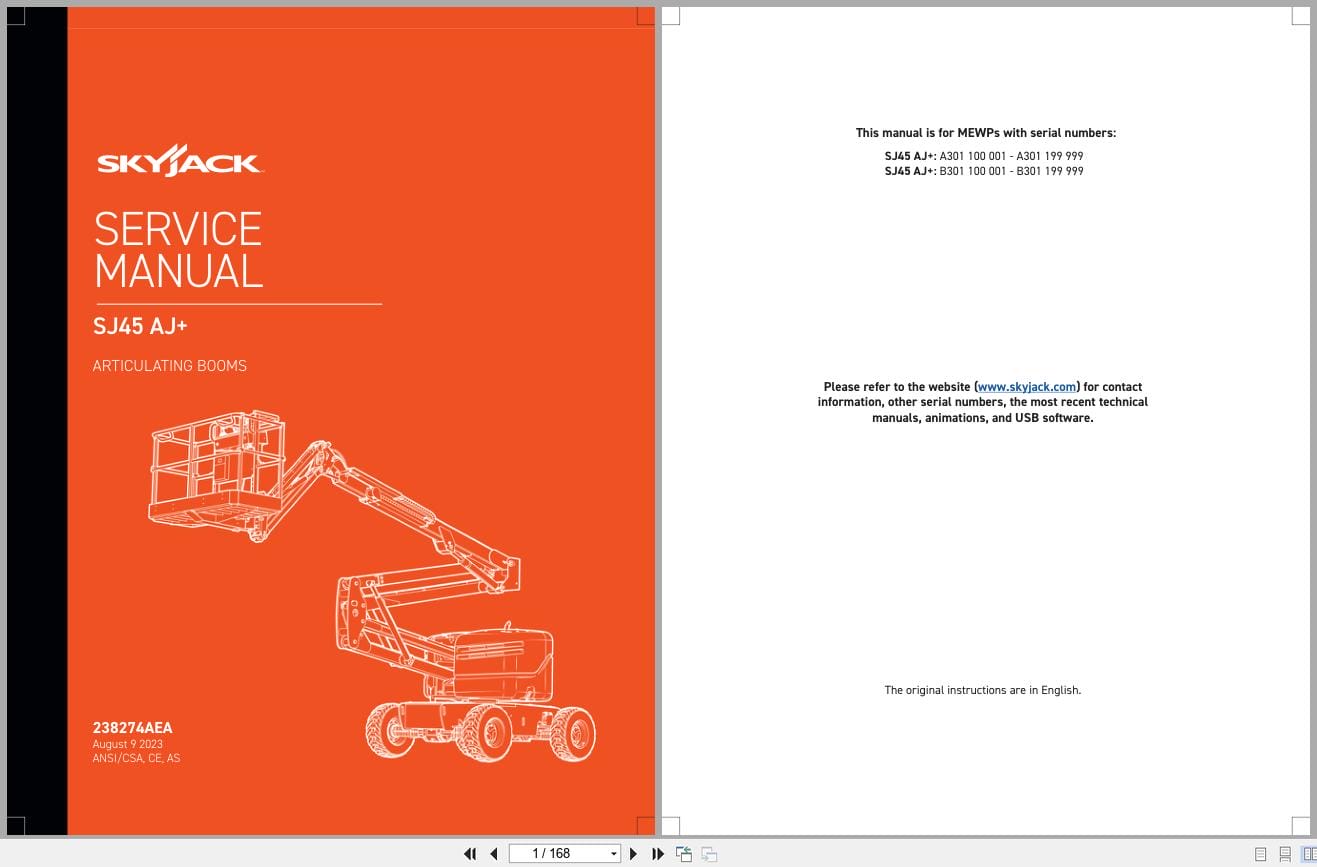 Skyjack Articulating Booms SJ45AJ+ Service Manual 238274AEA 2023 (1)