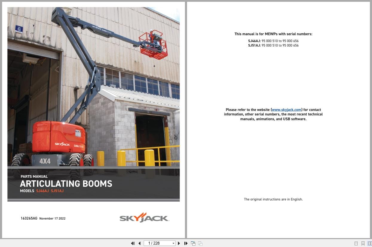 Skyjack Articulating Booms SJ46AJ SJ51AJ Parts Manual 163265AG 2022 (1)