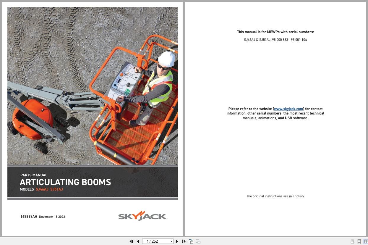 Skyjack Articulating Booms SJ46AJ SJ51AJ Parts Manual 168893AH 2022 (1)