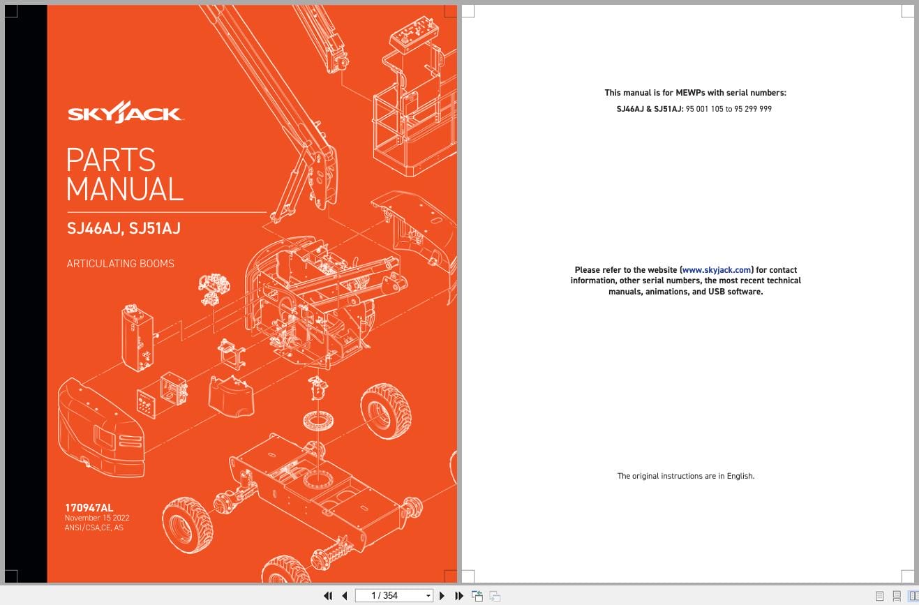 Skyjack Articulating Booms SJ46AJ SJ51AJ Parts Manual 170947AL 2022 (1)