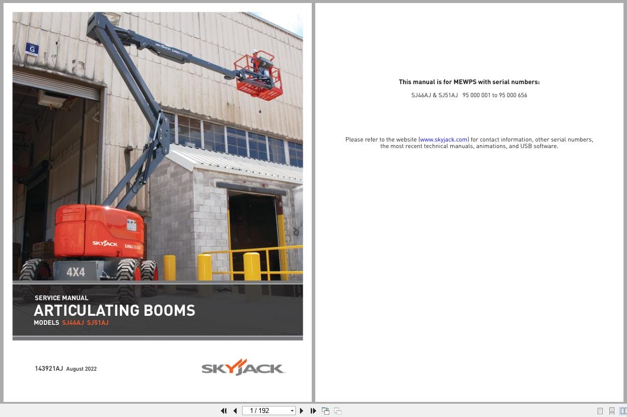 Skyjack Articulating Booms SJ46AJ SJ51AJ Service Manual 143921AJ 2022 (1)
