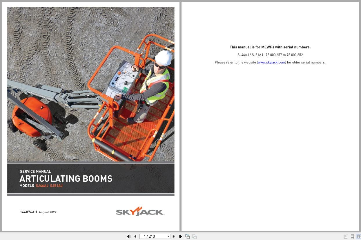 Skyjack Articulating Booms SJ46AJ SJ51AJ Service Manual 166876AH 2022 (1)