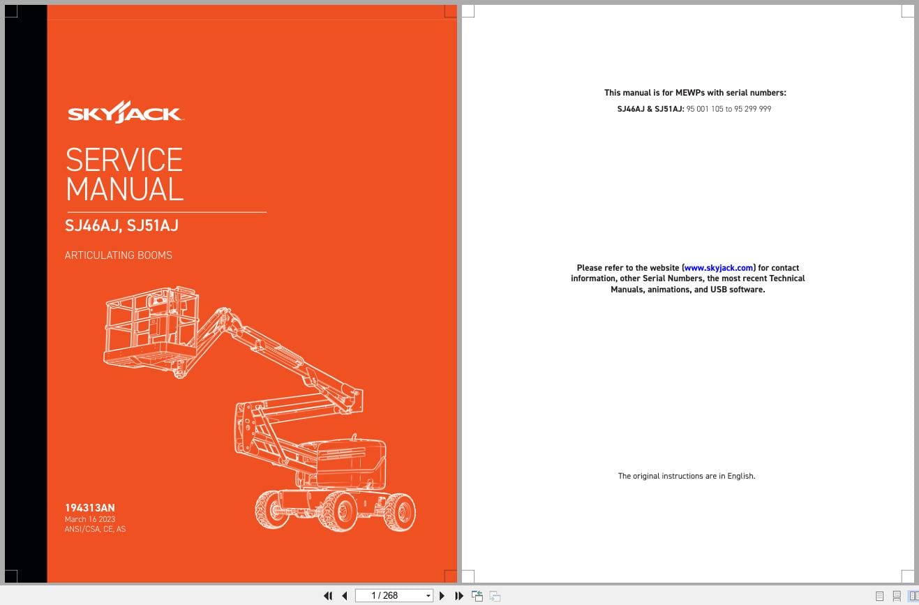 Skyjack Articulating Booms SJ46AJ SJ51AJ Service Manual 194313AN 2023 (1)