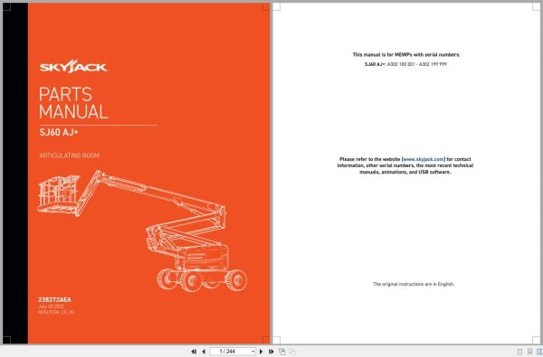 Skyjack Articulating Booms SJ60AJ+ Parts Manual 238272AEA 2023 (1)