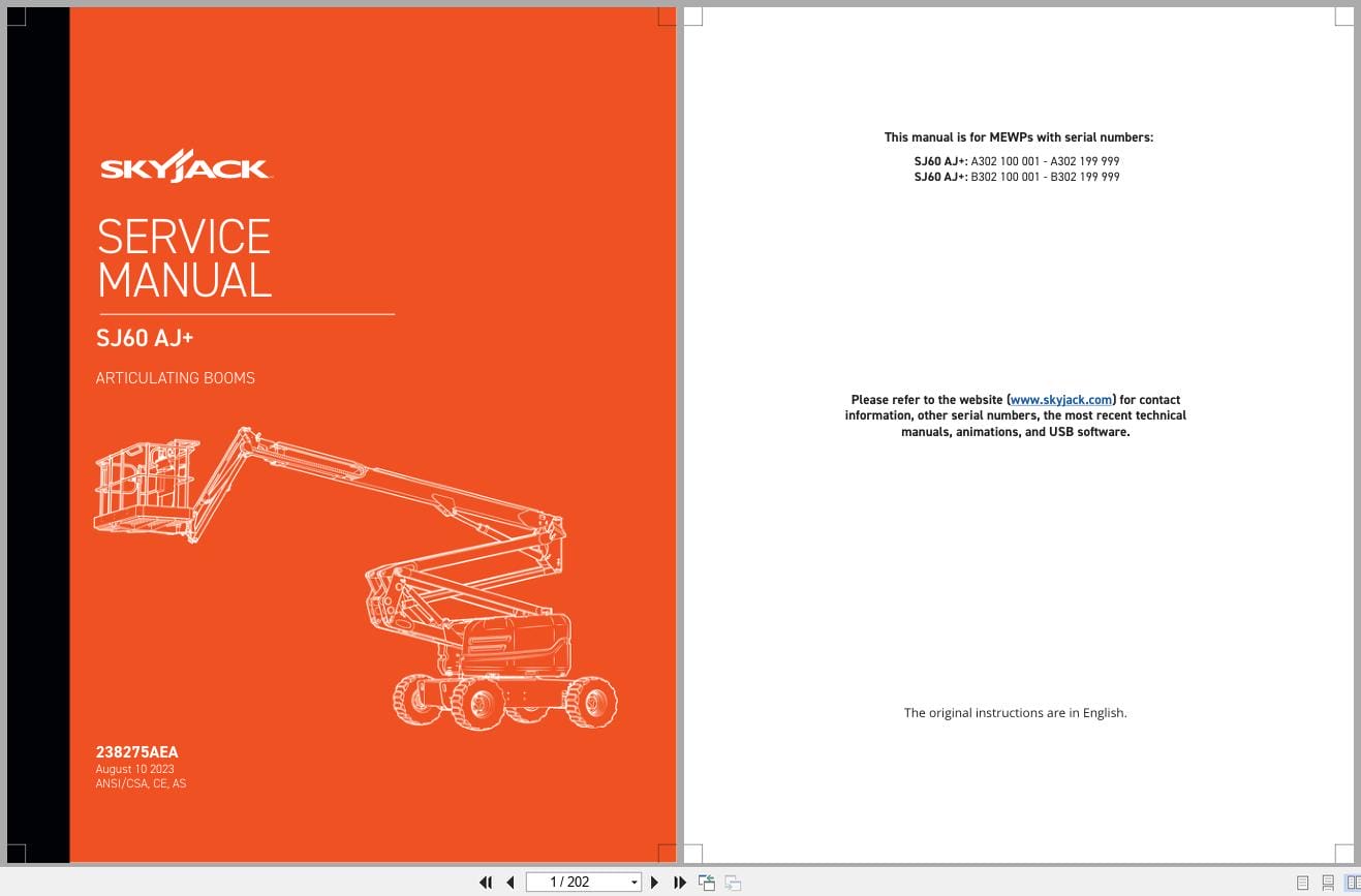Skyjack Articulating Booms SJ60AJ+ Service Manual 238275AEA 2023 (1)