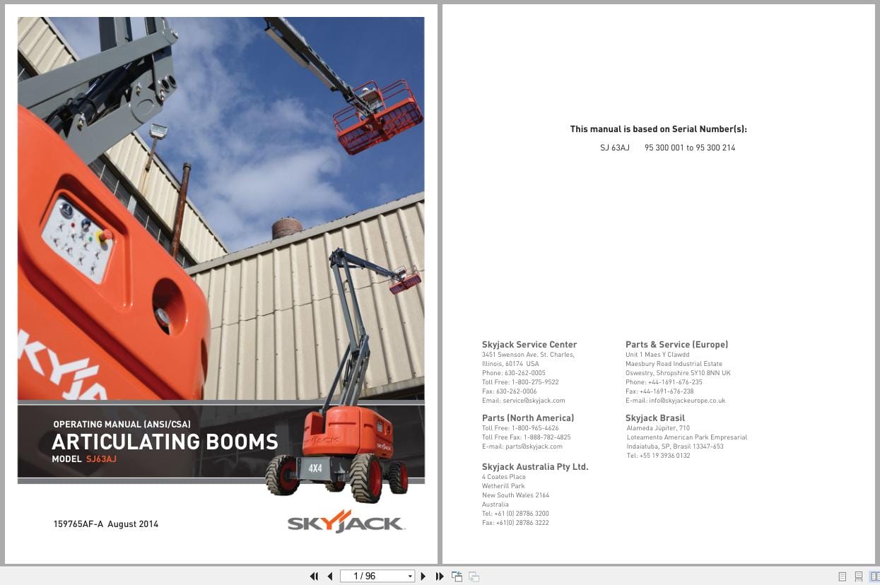 Skyjack Articulating Booms SJ63AJ Operating Manual 159765AF A 2014 (1)