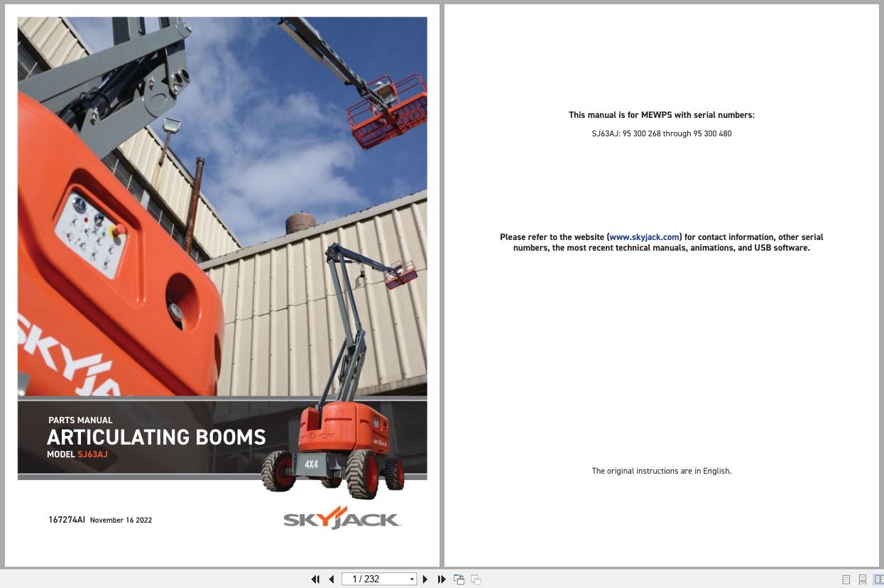 Skyjack Articulating Booms SJ63AJ Parts Manual 167274AI 2022 (1)