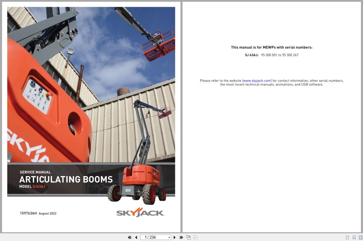 Skyjack Articulating Booms SJ63AJ Service Manual 159763AH 2022 (1)