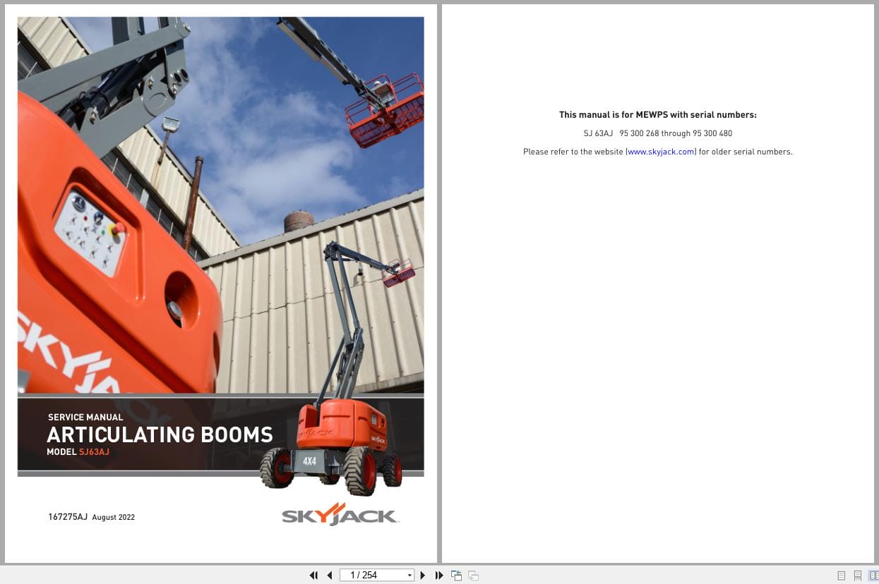Skyjack Articulating Booms SJ63AJ Service Manual 167275AJ 2022 (1)