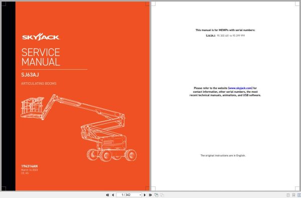 Skyjack Articulating Booms SJ63AJ Service Manual 194314AN 2023 (1)