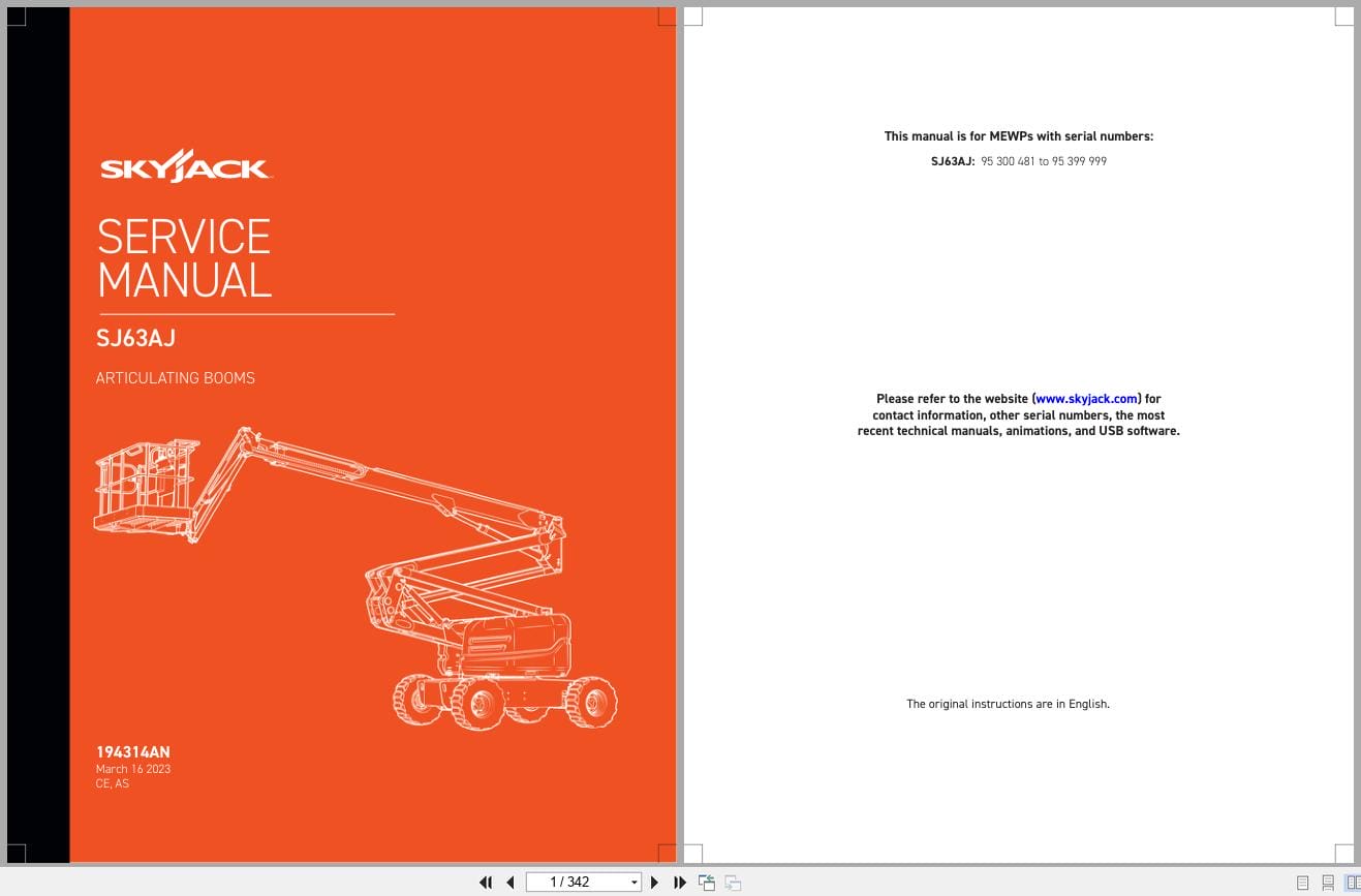 Skyjack Articulating Booms SJ63AJ Service Manual 194314AN 2023 (1)