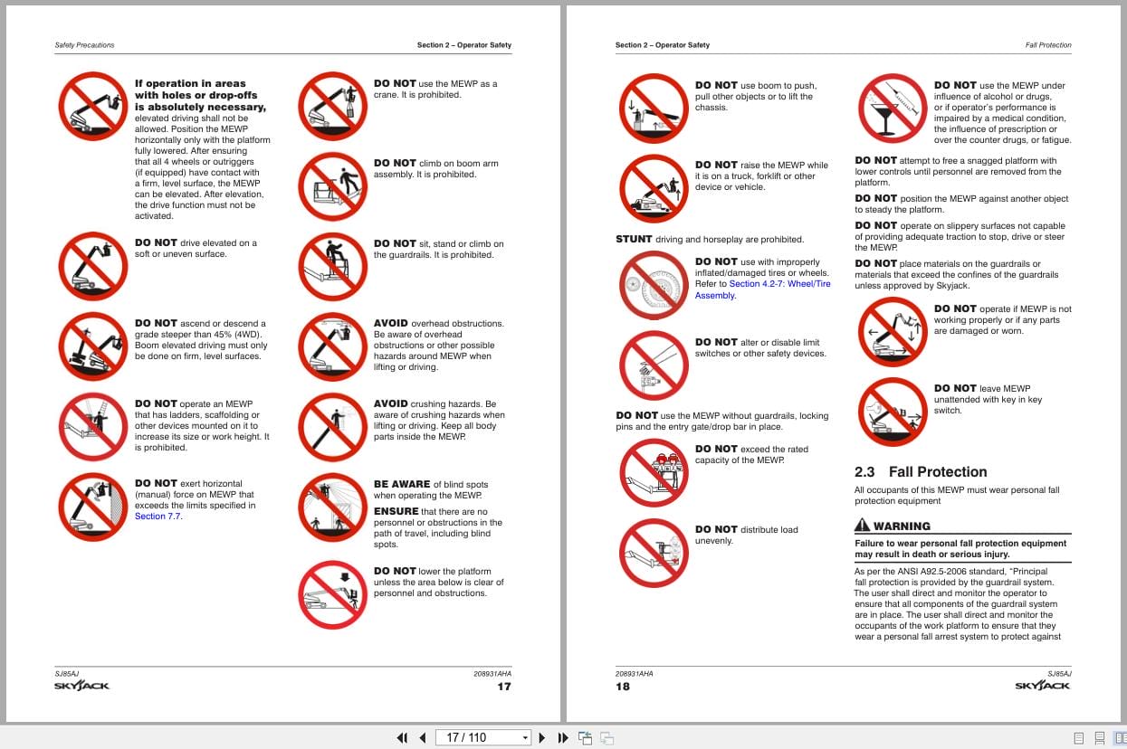 Skyjack Articulating Booms SJ85AJ Operating Manual 208931AHA 2018 (2)