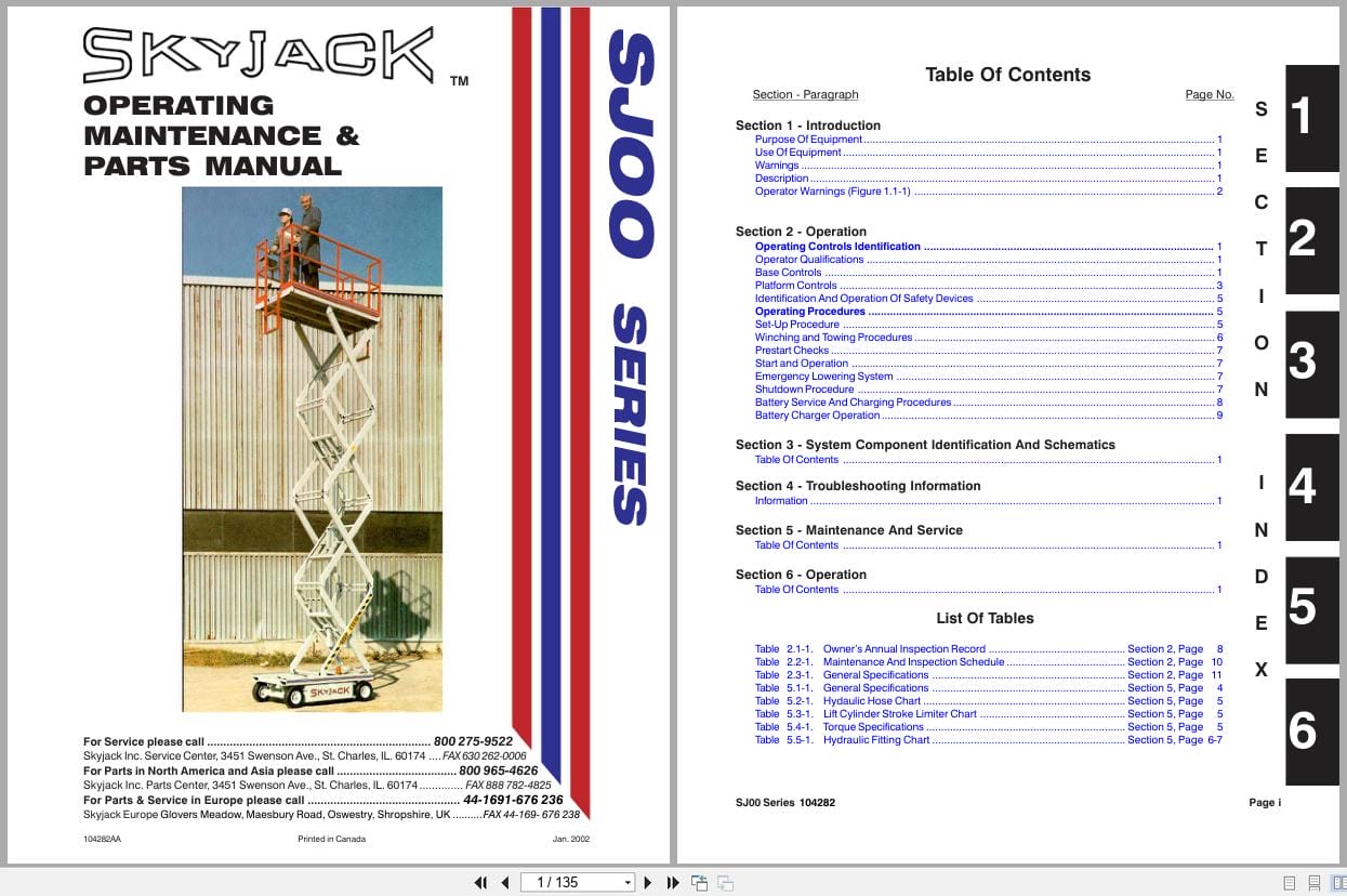Skyjack DC Electric Scissors SJ00 Series Operating Maintenance and Parts Manual 104282AA 2002 (1)