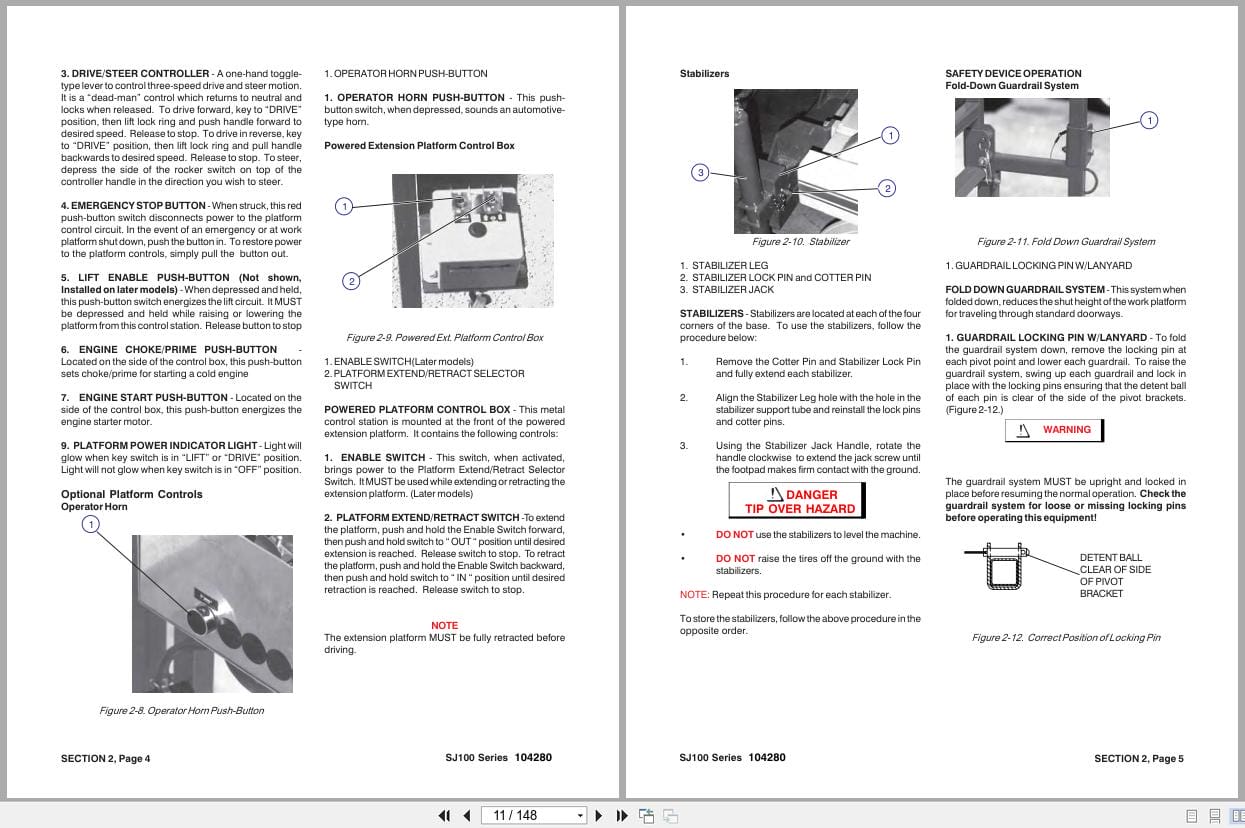 Skyjack DC Electric Scissors SJ100 Series Operating Maintenance Parts Manual 104280 AA 2002 (2)