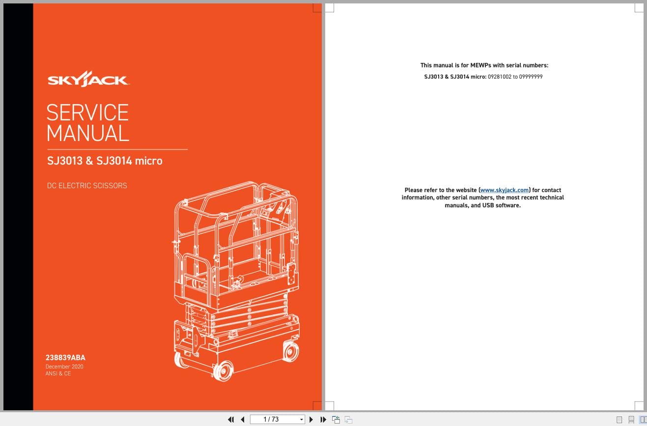 Skyjack DC Electric Scissors SJ3013 SJ3014 micro Service Manual 238839ABA 2020 (1)