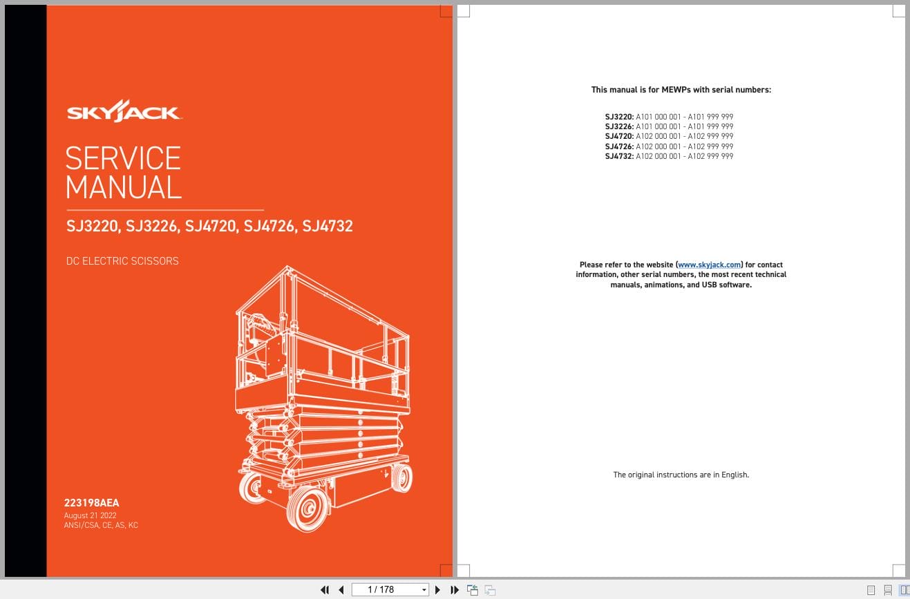Skyjack DC Electric Scissors SJ3220 to SJ4732 Service Manual 223198AEA 2022 (1)