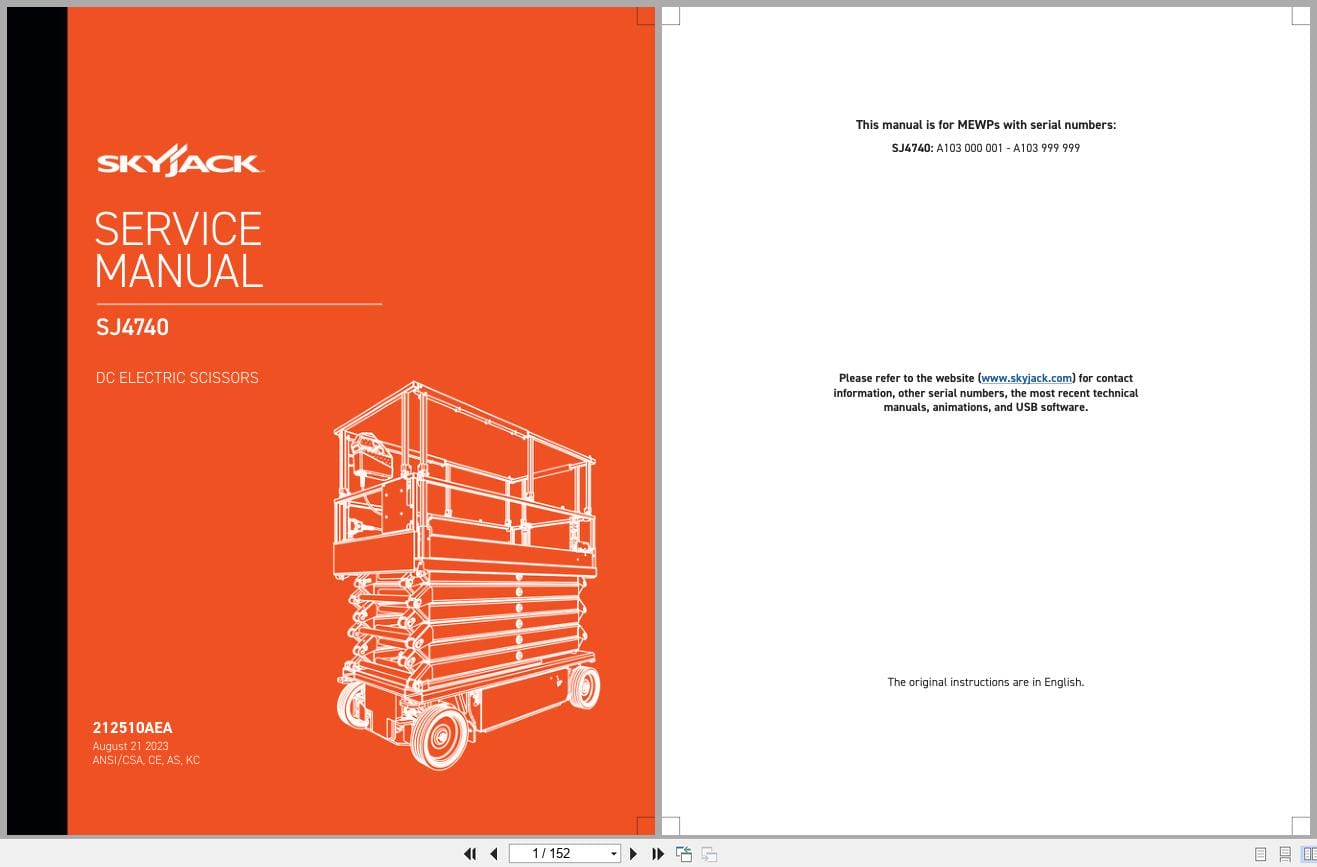 Skyjack DC Electric Scissors SJ4740 Service Manual 212510AEA 2023 (3)