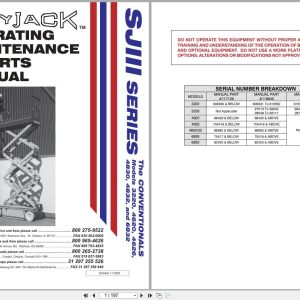 Skyjack DC Electric Scissors SJIII Series 3220 to 6832 Operating Maintenance Parts Manual 117128AH 2022 (1)
