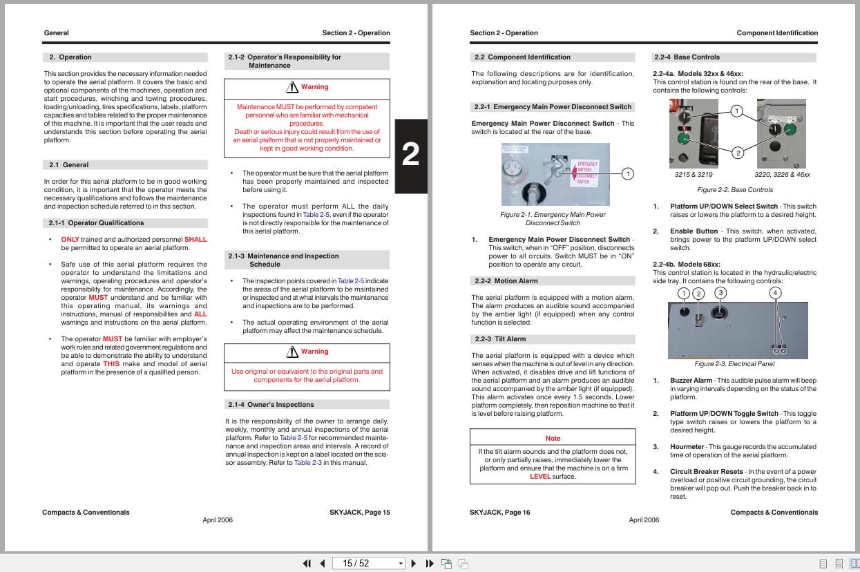 Skyjack DC Electric Scissors SJIII Series 32xx to 68xx Operating Manual 129918AF A 2006 (2)