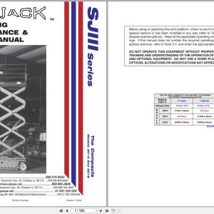 Skyjack DC Electric Scissors SJIII3015 SJIII3219 Operating Maintenance Parts Manual 117129AK 2022 (1)