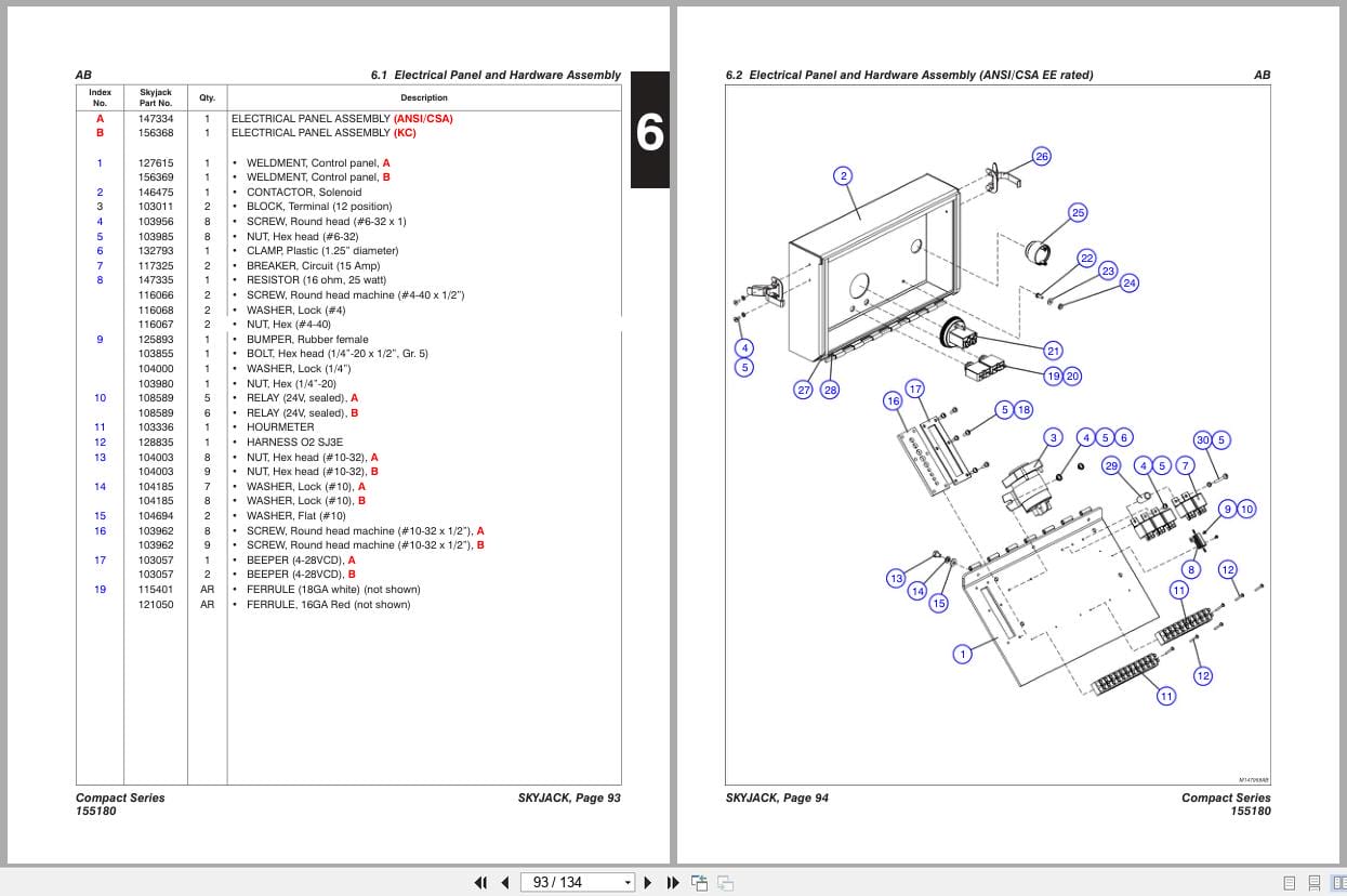 Skyjack DC Electric Scissors SJIII3215 SJIII3219 Parts Manual 155180AE 2018 (3)