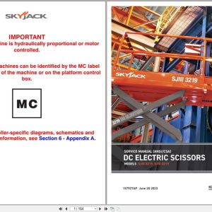 Skyjack DC Electric Scissors SJIII3215 SJIII3219 Service Manual 157927AP 2023 (1)