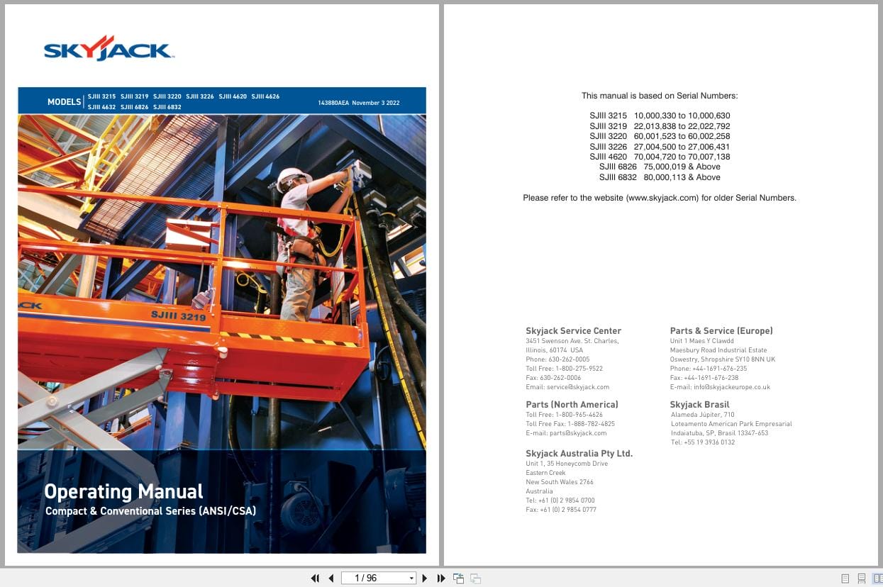 Skyjack DC Electric Scissors SJIII3215 to SJIII6832 Operating Manual 143880AEA 2022 (1)
