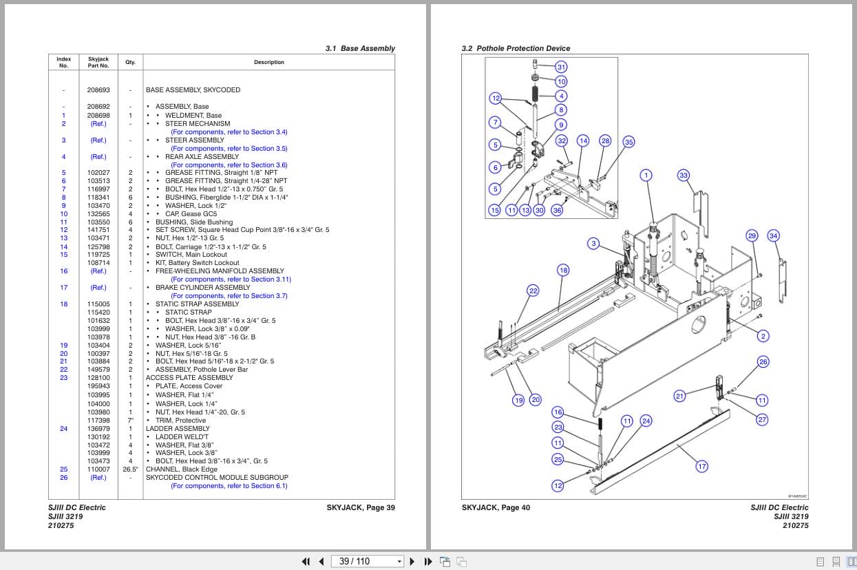 Skyjack DC Electric Scissors SJIII3219 Parts Manual 210275AA 2017 (2)