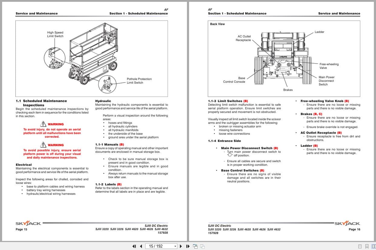 Skyjack DC Electric Scissors SJIII3220 to SJIII4632 Service Manual 157928AP 2022 (2)