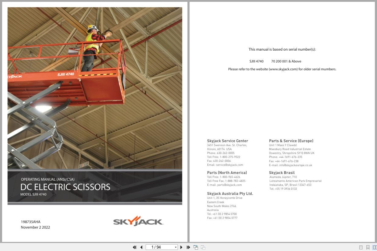 Skyjack DC Electric Scissors SJIII4740 Operating Manual 198735AHA 2022 (1)