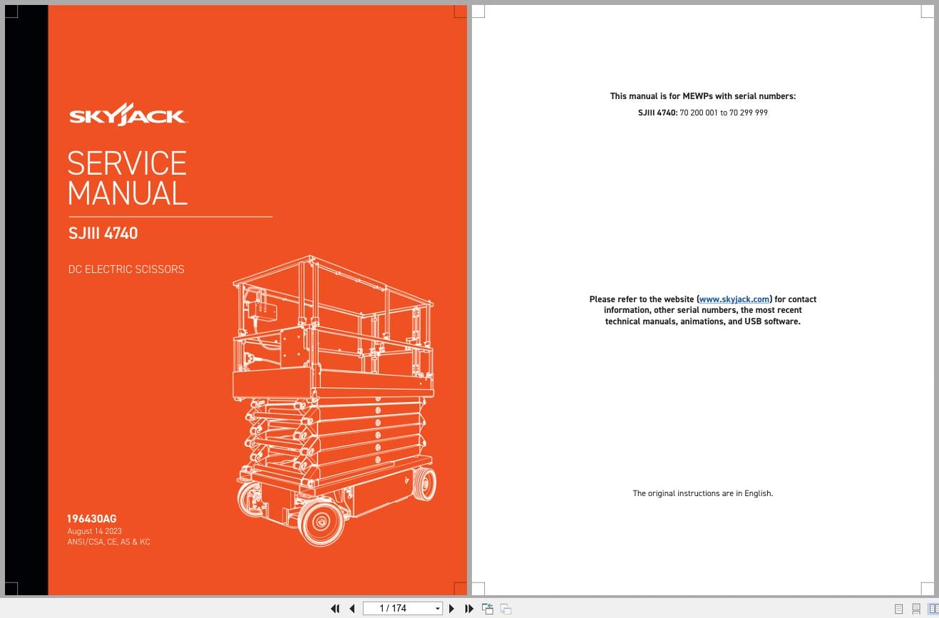 Skyjack DC Electric Scissors SJIII4740 Service Manual 196430AG 2023 (1)