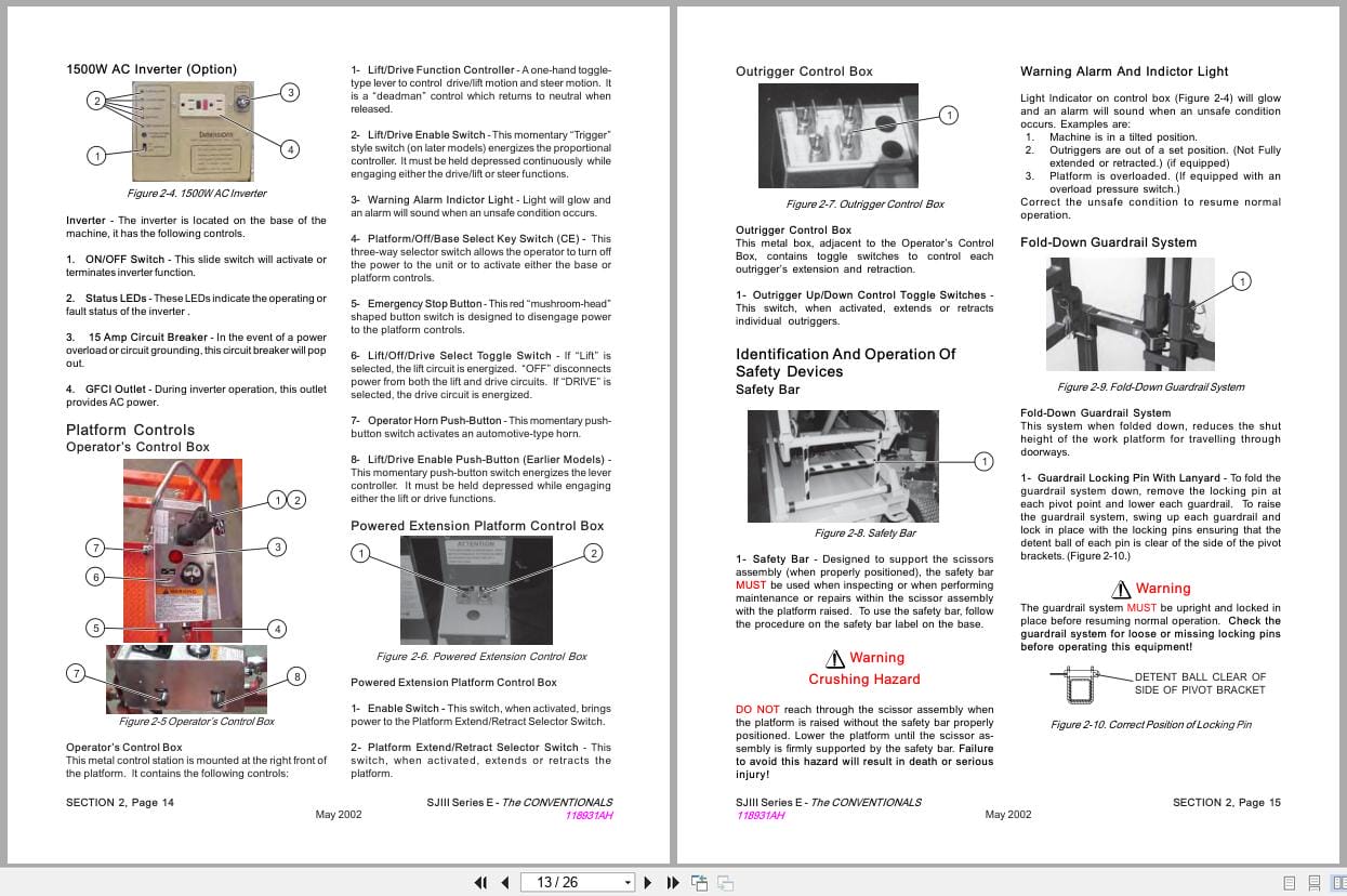 Skyjack DC Electric Scissors SJIII6826E SJIII6832E Operating Manual 118931AH 2002 (3)