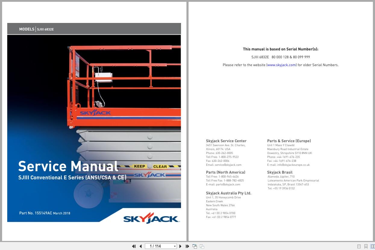 Skyjack DC Electric Scissors SJIII6832E Service Manual 155149AC 2018 (1)